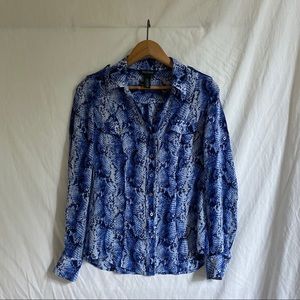 White House Black Market Blue Snakeskin Blouse